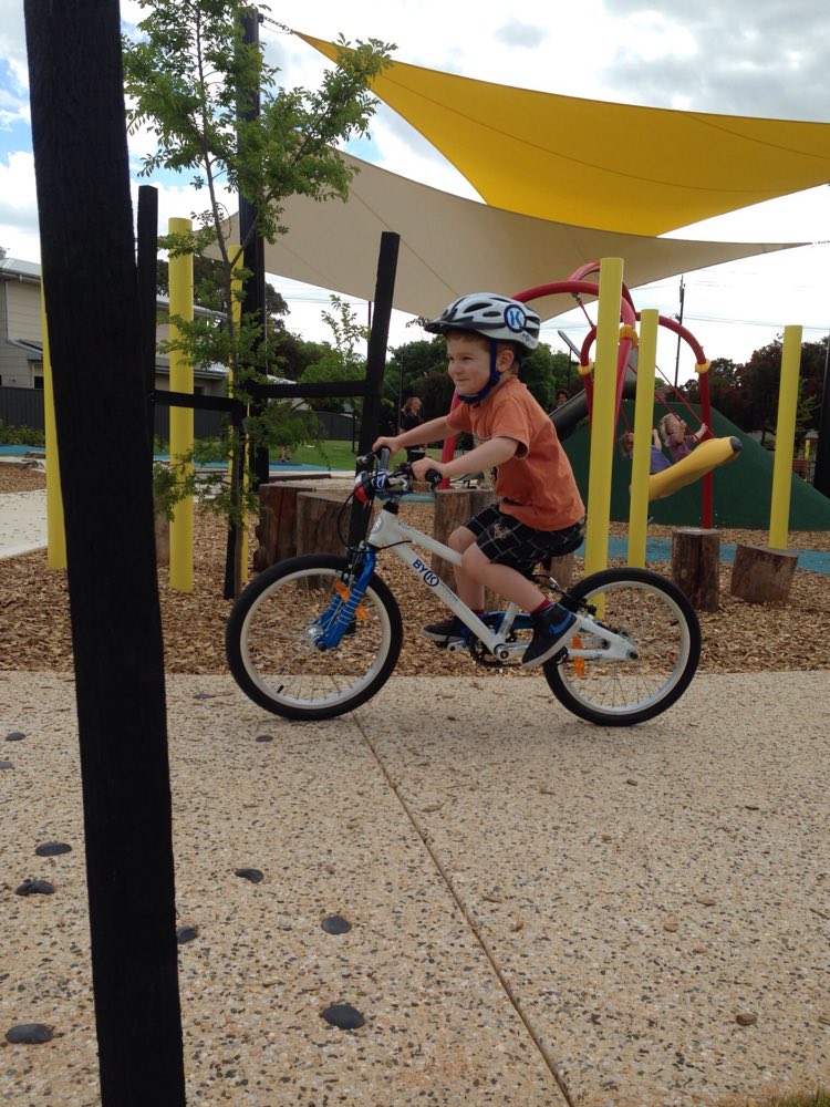 Mr 4's awesome ByK bike at Katherine St Reserve